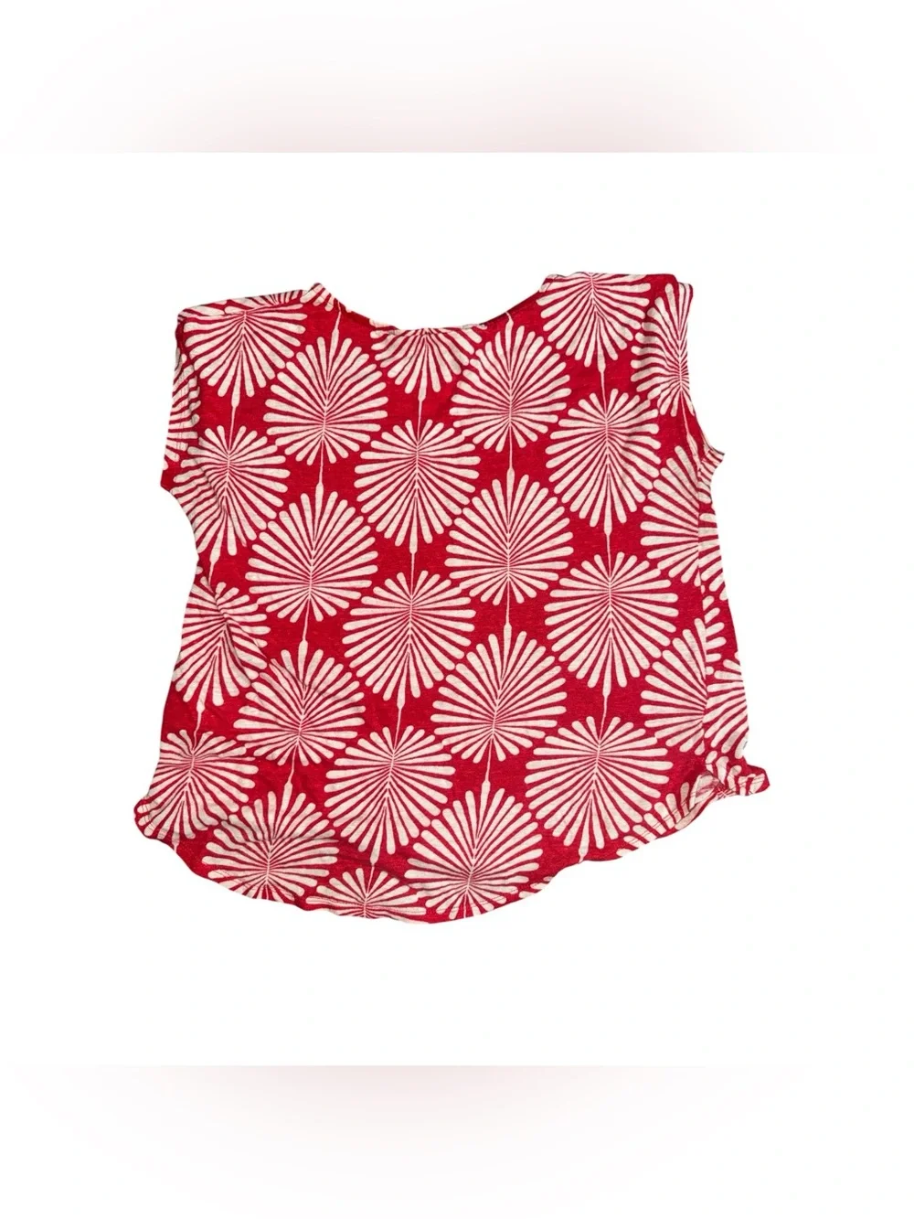 Joie Red Short-Sleeve Floral Fan Print Tee 100% Linen Decorative Blouse T-Shirt